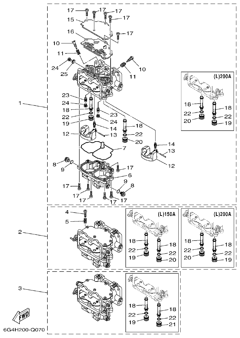 Yamaha 150AET, 200AET, L150AET, L200AET CARBURETOR parts diagram